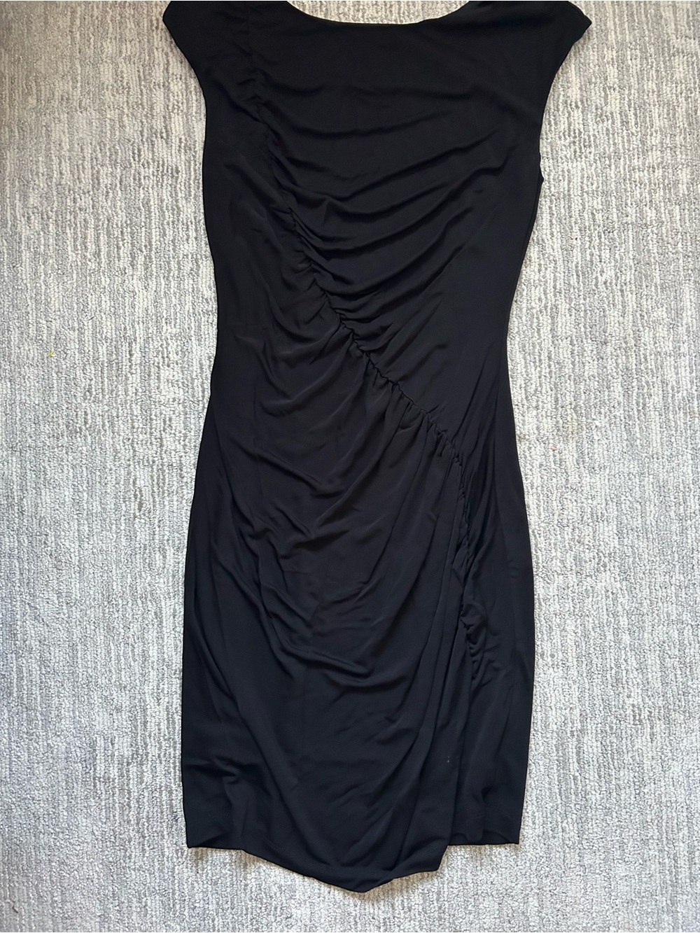 LK Bennett Black Ruched Midi Dress with Boat Neck